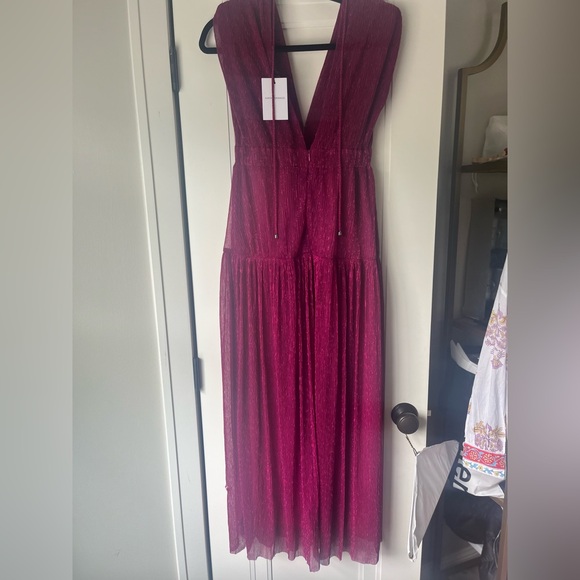 NWT $328 KARINA GRIMALDI Revolve Mernet Hot Pink Magenta Maxi Shoulder Pad Dress - Picture 10 of 13